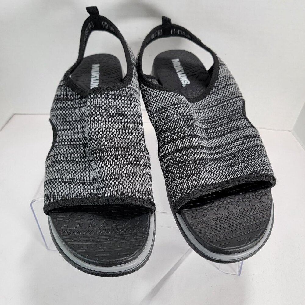 Muk Luks Womens Open Toe Gray Black Slip-On Wedge Sandals Summer Casual Comfort